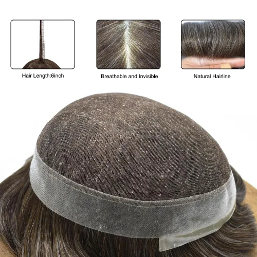 Miniatura 51 de Sistema de reemplazo de cabello de encaje francés para hombre, piezas de cabello de aspecto natural, encaje frontal, negro, marrón, rubio, gris