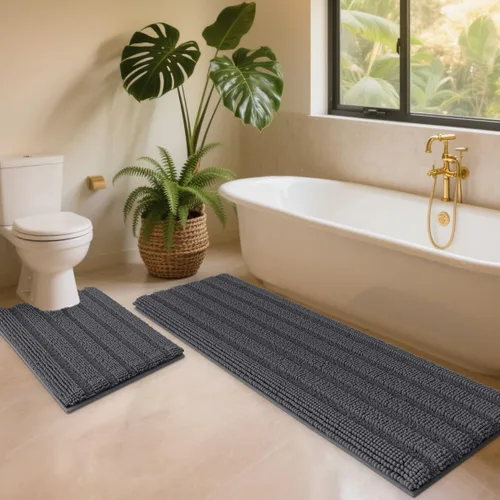 Miniatura 41 de ACCUMTEK - Juego de alfombras de baño a rayas beige de 3 piezas, ultrasuaves, antideslizantes de chenilla, alfombras de baño mullidas y absorbentes