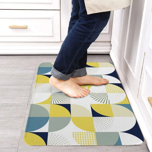 Miniatura 5 de Tapete de baño antideslizante, estilo nórdico, amarillo y blanco, tapete de medio círculo absorbente de agua, tapete de cocina moderno de arte