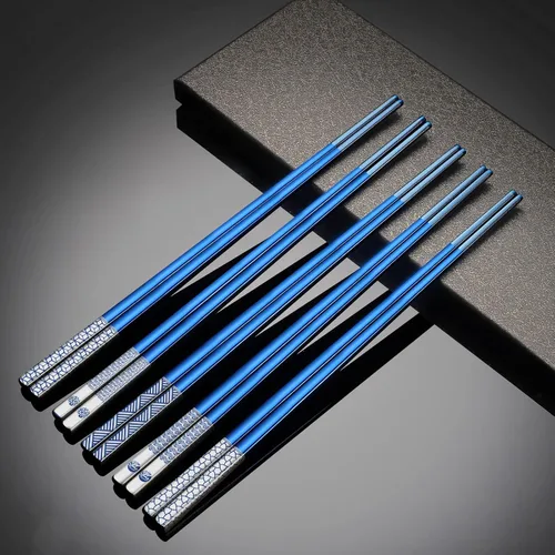 Miniatura 7 de Palillos de metal, reutilizables, de acero inoxidable 18/8, grabado con láser de titanio, palillos coreanos japoneses ligeros de primera calidad