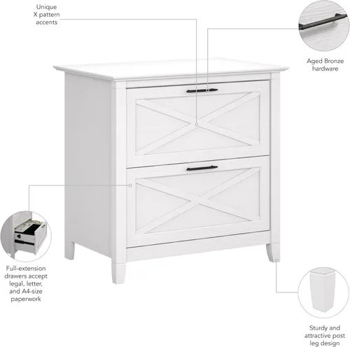 Miniatura 5 de Bush Furniture Key West – Archivador lateral con 2 cajones, color cereza Roble blanco puro.