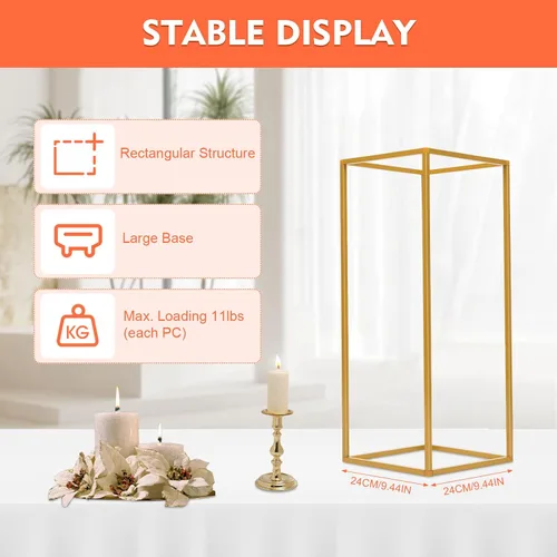 Miniatura 3 de 10 soportes geométricos dorados de 23 pulgadas para decoración de boda, soportes de columna de jarrón de metal para eventos, fiestas, decoración