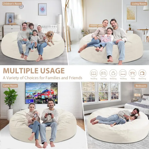 Miniatura 205 de Puf de 5 pies, puf grande con relleno de espuma viscoelástica, sofá puff esponjoso con funda de terciopelo holandés, puf redondo para sala de estar
