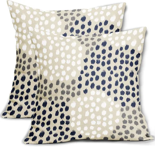 Miniatura 19 de Fundas de almohada marrón y blancas de 18 x 18 pulgadas, juego de 2 almohadas boho grises con lunares, fundas de almohada modernas estampadas