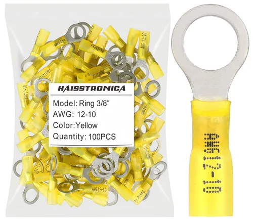 Miniatura 47 de haisstronica 100 conectores de anillo termorretráctiles de grado marino azul de 1/4 pulgadas, conectores de terminales de anillo de cobre rojo