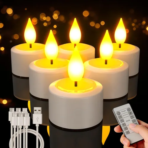 PChero Paquete de 6 velas recargables sin llama con temporizador remoto, velas de té que funcionan con pilas, velas LED parpadeantes para el hogar,