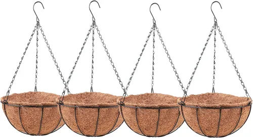 Miniatura 12 de LaLaGreen - Cestas colgantes para plantas al aire libre (paquete de 4, 8 pulgadas) macetas colgantes al aire libre con forro de coco, pequeñas