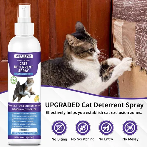 Miniatura 2 de WEALLIN Spray disuasorio para gatos, 6.76 onzas líquidas, repelente de gatos natural para interiores y exteriores, ayuda de entrenamiento