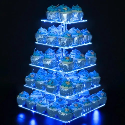 Miniatura 12 de YestBuy Soporte de Cupcakes Acrílico de 4 Niveles Soporte de Pasteles para Té de la Tarde Soporte Grande para Cupcakes Torre de Cupcakes Soporte Azul