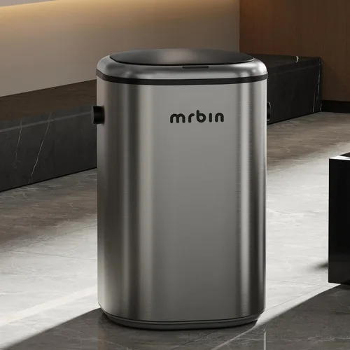 Miniatura 9 de MRBIN Cubo de basura de metal de absorción automática para baño, cubo de basura sin contacto con tapa, bote de basura delgado de 3.2 galones