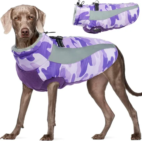 Miniatura 14 de FUAMEY Chaquetas de invierno para perros grandes, abrigo para perros con arnés incorporado, trajes de nieve impermeables para perros, cálido abrigo