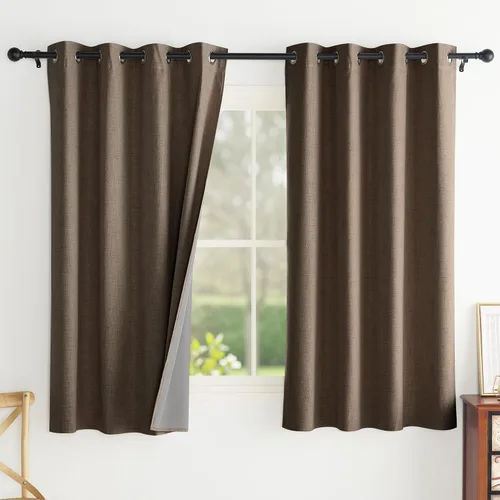 Miniatura 32 de PONY DANCE Juego de 2 paneles de cortinas de cocina beige de 45 pulgadas de largo, cortinas de lino 100% opacas para ventana pequeña, cortinas