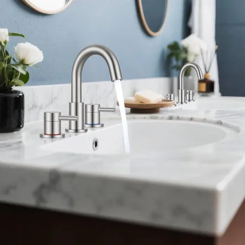 Miniatura 6 de FGKQ Grifo de Baño de Níquel Cepillado 3 Agujeros, Grifo de Baño de 8 Pulgadas Generalizado para Lavabo 3 Agujeros de Níquel Cepillado con Líneas