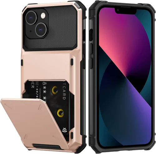 Miniatura 29 de Nvollnoe Funda para iPhone 13 con Portarjetas [Almacena 5 Tarjetas] Funda Cartera de Doble Capa Resistente de Servicio Pesado a Prueba de Golpes