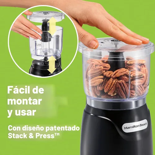 Miniatura 2 de Hamilton Beach - Picador de verduras eléctrico y mini procesador de alimentos, 3 tazas, 350 vatios, para picar, cortar y hacer puré, negro (72850)