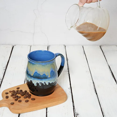 Miniatura 5 de Bosmarlin - Taza de cerámica extra grande para café, 25 onzas, apta para lavavajillas y microondas, taza grande y agrandada para té, esmaltado Azul