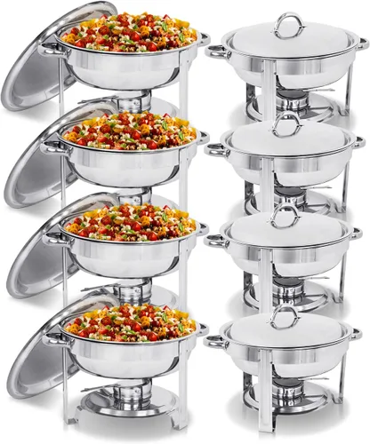 Miniatura 14 de Super Deal - Plato redondo de acero inoxidable de 5 cuartos de galón, para catering, cena y bufé, Plateado