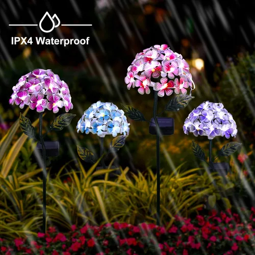 Miniatura 7 de Hortensia solar con 26 luces LED, estaca de metal para tierra, 3 colores - rosa