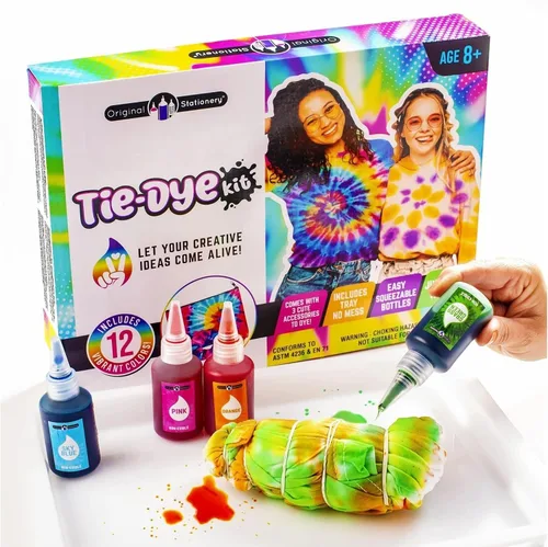Miniatura 7 de Original Stationery Kit de teñido anudado – Polvo de 12 colores, bandeja y guantes para niños de 8 a 12 años – Juego de manualidades y arte
