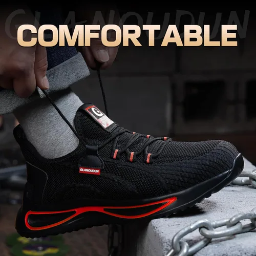 Miniatura 5 de GLANOUDUN Zapatos de punta de acero para hombre, zapatos de trabajo ligeros para hombres, zapatos de seguridad indestructibles para hombres, zapatos