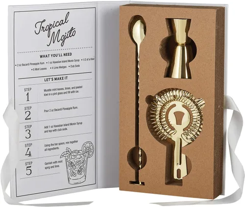 Miniatura 2 de Santa Barbara Design Studio Set de regalo Drinking Essentials Sippin' Pretty Caja de regalo de libro de cartón blanco y negro, 3 piezas, Havana Gold