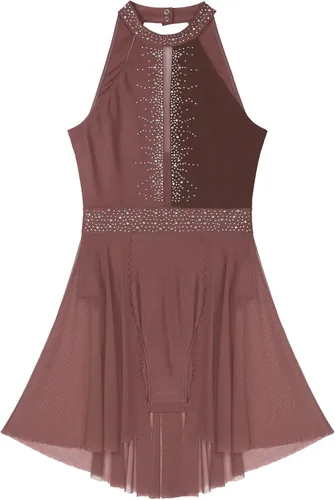 Miniatura 4 de Disfraz de danza lírica para mujer, cuello halter, falda fluida, leotardo de ballet, ropa de baile moderna y contemporánea
