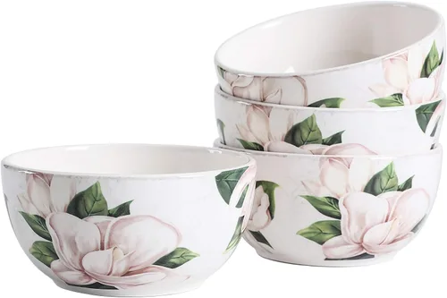 Miniatura 15 de Bico Blooming Moment Juego de 4 Tazones de Cereal, Tazones Hondos de Cerámica de 26 oz para Sopa, Cereal, Ensalada, Fideos, Cocina, Seguros