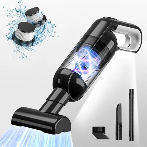 Aspiradora de mano inalámbrica, aspiradora portátil para automóvil con luz LED, aspiradora pequeña recargable con potente succión, aspiradora ligera