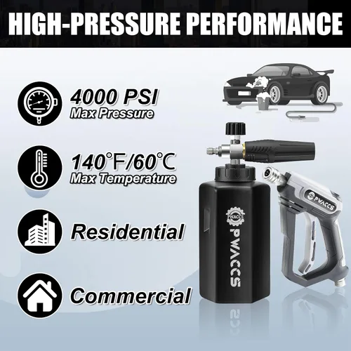 Miniatura 5 de PWACCS Pistola de Espuma para Lavadora a Presión, Pistola de Lavado a Presión Corta, Cañón de Espuma para Kit de Lavado de Autos con Conector Rápido