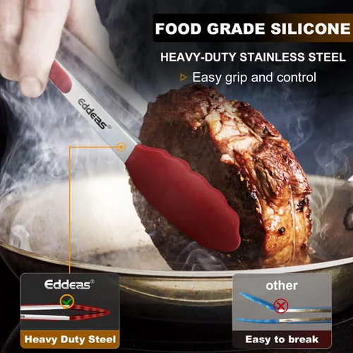 Miniatura 2 de EDDEAS Pinzas para cocinar, pinzas de cocina de 7, 9 y 12 pulgadas con punta de silicona, resistentes al calor de 600 grados, pinzas de bloqueo