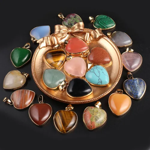 Miniatura 4 de 6 colgantes de piedra natural, colgantes de piedra de cristal en forma de corazón, dijes de piedras preciosas curativas de chakras y reiki, a granel