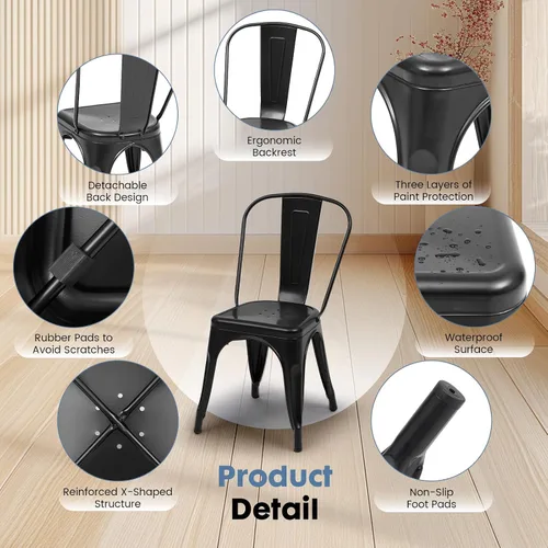 Miniatura 4 de DUMOS Juego de 4 taburetes de bar de altura de mostrador, sillas de comedor apilables de metal de 18 pulgadas, taburetes de bar modernos para isla