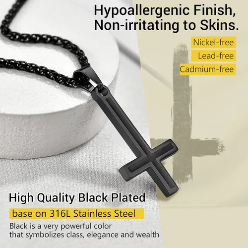 Miniatura 82 de PROSTEEL Satanic Jewelry Upside Down Cross Necklace for Men Women, 316L Stainless Steel/925 Sterling Silver Inverted Cross/Leviathan Cross Pendant