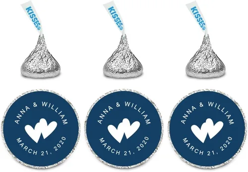 Miniatura 28 de Andaz Press Etiquetas personalizadas de gota de chocolate para boda, nombres y fecha redondos de novios, azul bebé, paquete de 240, personalizadas