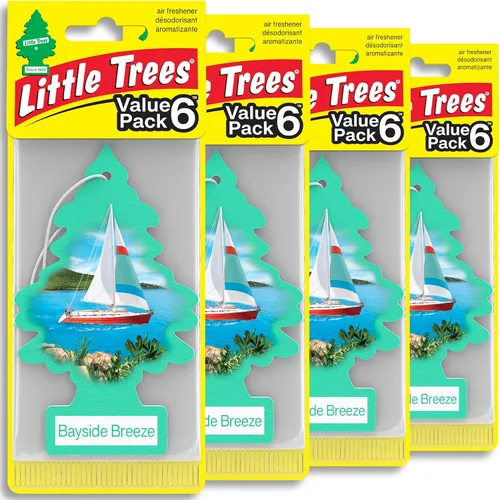 Little Trees - Ambientador de árbol colgante que proporciona un aroma de larga duración para tu hogar o tu auto. Aroma Bayside Breeze, 24 unidades