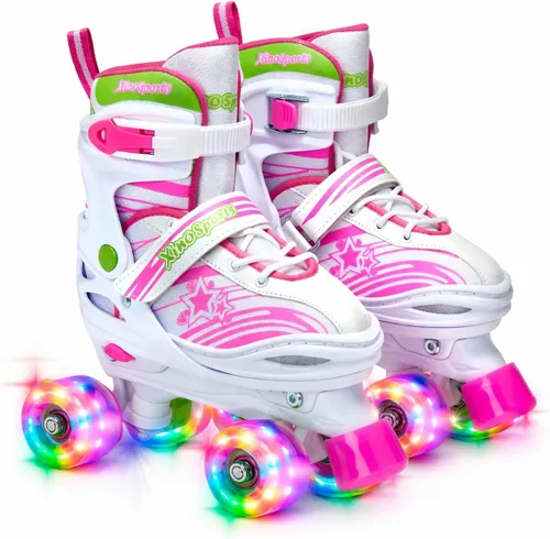 XinoSports - Patines ajustables para niños y niñas con ruedas iluminadas (de 5 a 20 años) - Patines con ruedas iluminadoras Rosa