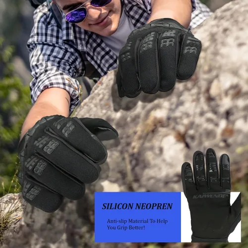 Miniatura 3 de Guantes de motocross/motocicleta de pantalla táctil de dedo completo para hombres, aptos para bicicleta BMX MX ATV MTB, para andar todoterreno Negro
