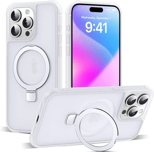 Miniatura 50 de SKYLMW – Funda compatible con iPhone 12 Pro Max y iPhone 13 Pro Max con soporte magnético invisible tipo anillo, fundas translúcidas para teléfonos