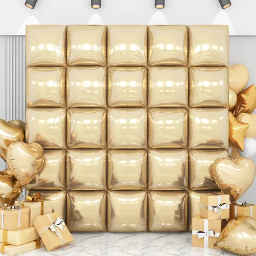 Miniatura 24 de Globos de aluminio cuadrados rojos, azules y plateados, kit de 25 globos de doble cara para fondo, túnel de helio, arco, guirnalda para el 4 de Rojo