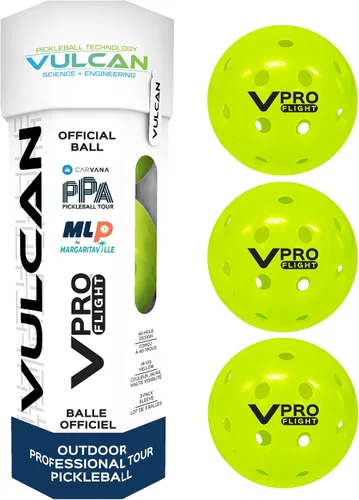 Vulcan | Pelota oficial de pickleball VPRO Flight Outdoor de The PPA Tour & MLP | Paquete de bolas de 3, 6, 12, 36 y 100 | Amarillo de alta Paquete