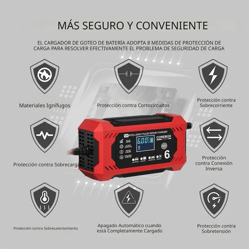 Miniatura 2 de Corebox Cargador de Batería 6-Amperios 12V Cargador Inteligente Automático de Goteo, Mantenedor de Batería Desulfator con Compensación