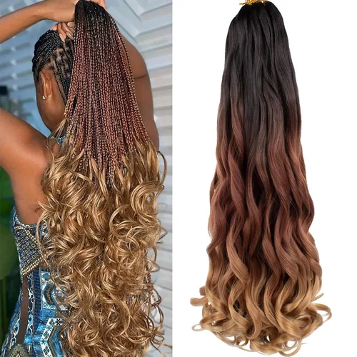 Miniatura 38 de COOKOO 9 paquetes de cabello rizado francés trenzado de 18 pulgadas, suave y flexible, cabello trenzado de alta calidad, rizos franceses, extensión
