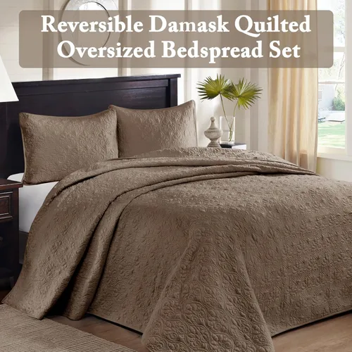 Miniatura 2 de Madison Park Quebec - Cubrecama reversible con diseño de damasco, acolchado de doble cara para todas las estaciones, cubrecama ligero, juego de ropa