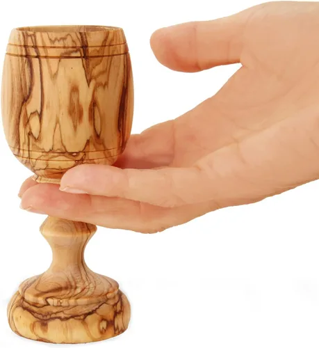 Miniatura 6 de Copa de Comunión de Madera de Olivo Tallada a Mano de 4.5 Pulgadas con Bandeja para Pan – Pequeña Copa Kiddush para Eucaristía, Santa Comunión