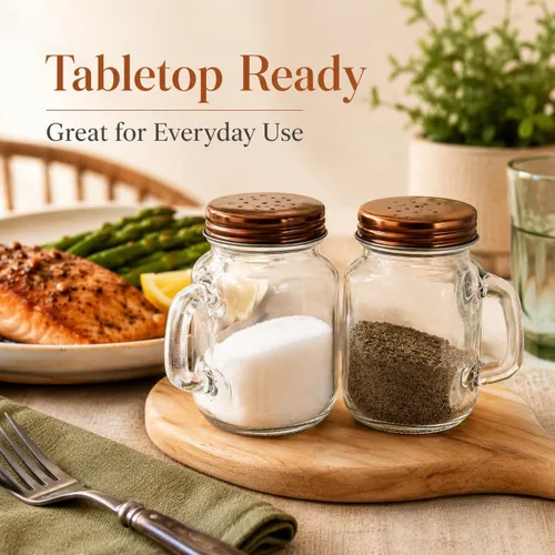 Miniatura 6 de Mason Jar - Juego de saleros y pimenteros de 4 onzas con asas, tapas de tono cobre, estilo rústico, estilo granja, cocina, comedor