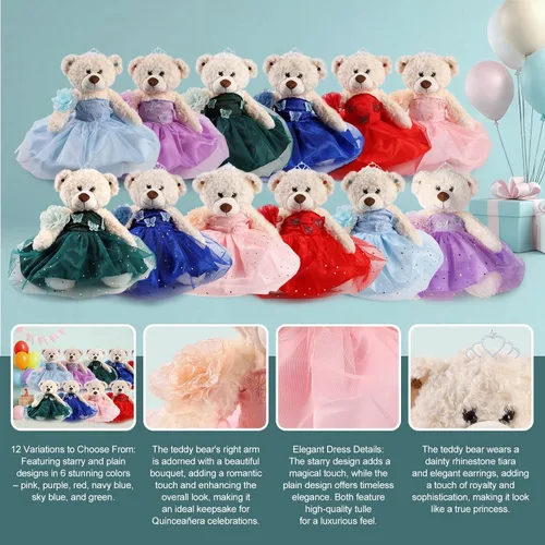 Miniatura 3 de Muñeca Quinceañera de Oso de Peluche Cisina con Vestido, Decoraciones de Quinceañera para Regalos para Niñas, Oso de Peluche para 15 Años