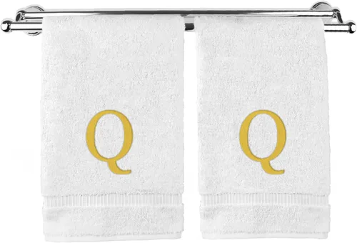 Miniatura 102 de Toalla de mano monogramada, regalo personalizado, juego de 2 - Toalla bordada con letra de bloque dorada - Extra absorbente 100% algodón turco