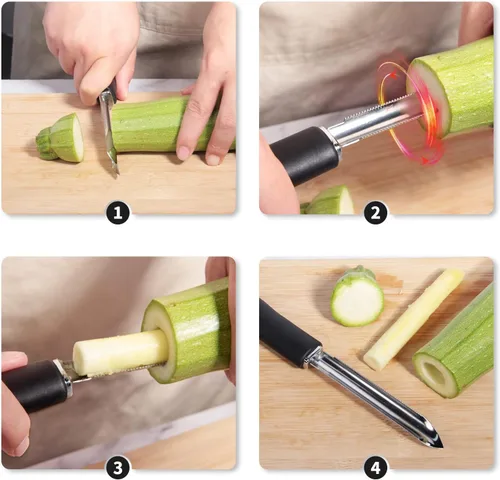 Miniatura 7 de Descorazonador de pimienta jalapeño y calabacín/pepino, juego de 2, herramienta de cocina con núcleo de acero inoxidable con rebanada dentada