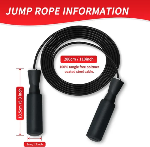 Miniatura 2 de Cuerda de saltar ajustable, sin enredos y rápida con rodamientos de bolas, adecuada tanto para niños como para niñas para hacer ejercicio y 2-Negro