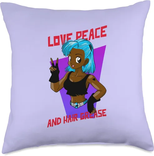 Blue Anime Brown Girl Black Woman Afro Boss Love Peace Manga Throw Pillow